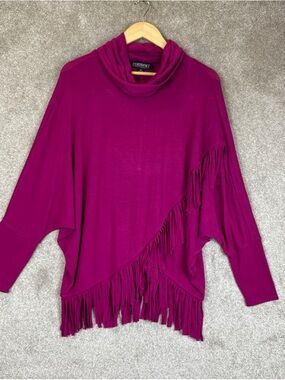 Context Lord & Taylor Sweater Womens Large Pullover Cowl Neck Fringe- 4574